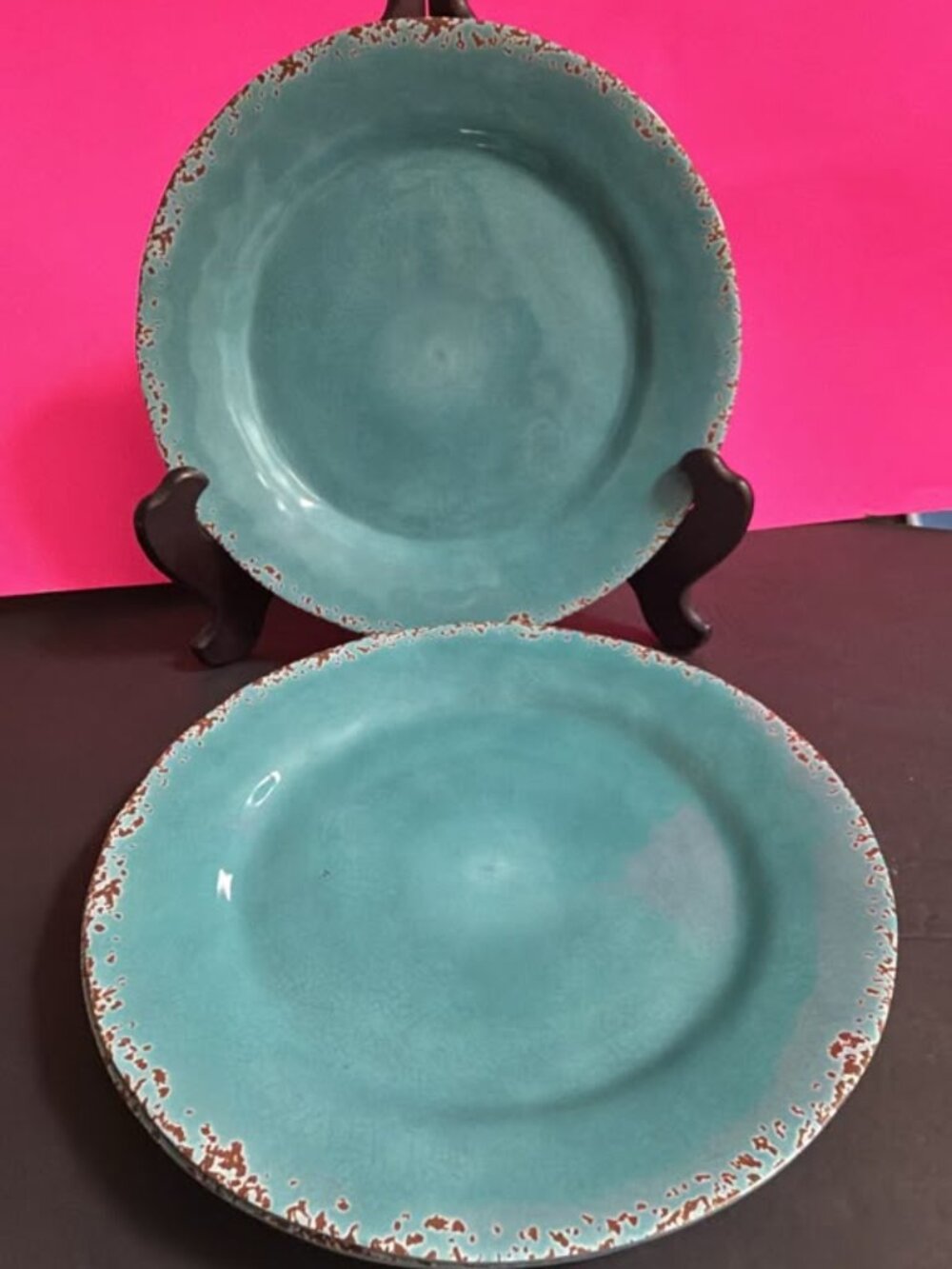 New Tommy Bahama Melamine Crackle Blue 11" Dinner Plate 4 pcs Set